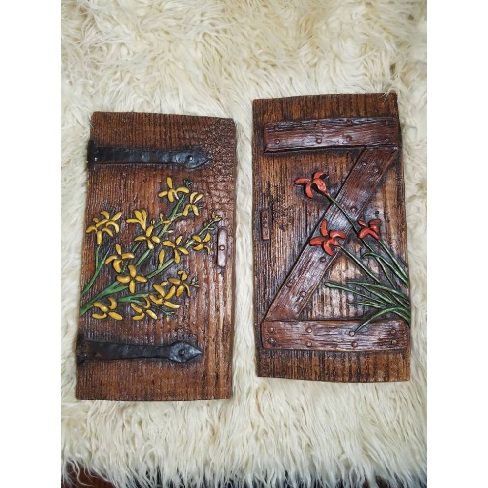 Vtg 70s Terrestone Garden Gate with Wildflowers Wall Hangings, Orzeck Decorative - Picture 7 of 7